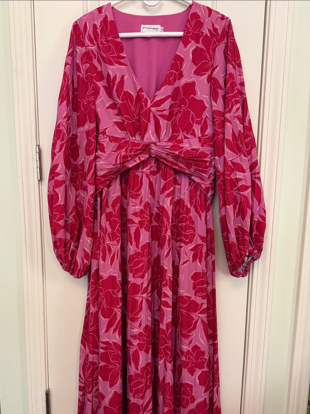 Proud Poppy Pink Floral Low V-Neck Maxi Dress with Twist Waist